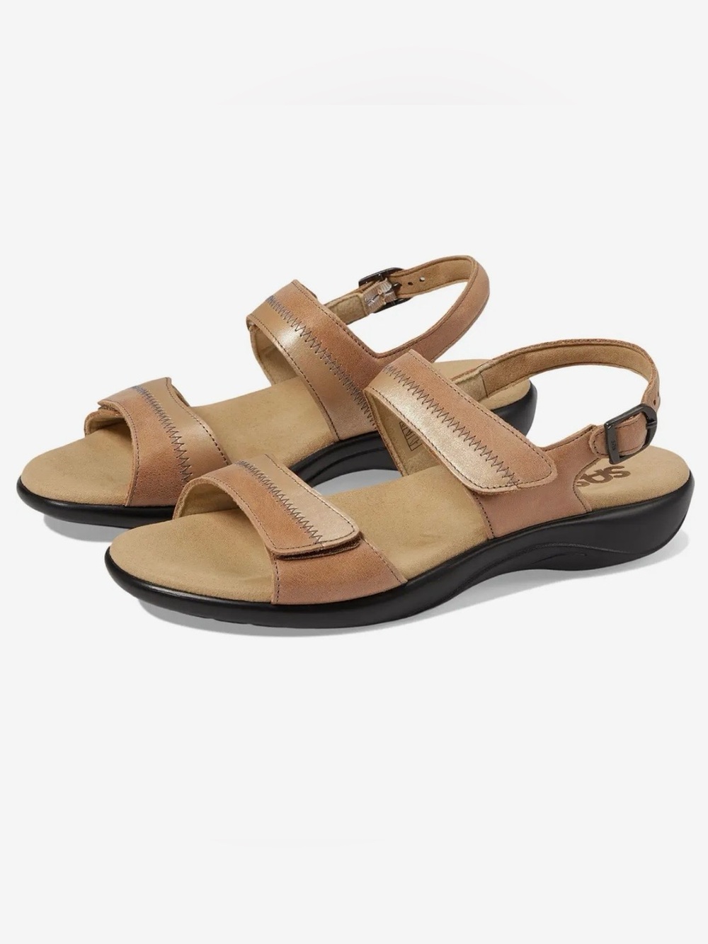 SAS Nudu Leather Comfort Slingback Wedge Sandals, Dawn Tan, Size 9WW, NWOB